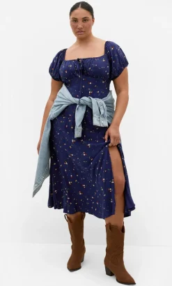 Abbie Short Sleeve Ditsy Print Maxi Dress - navy