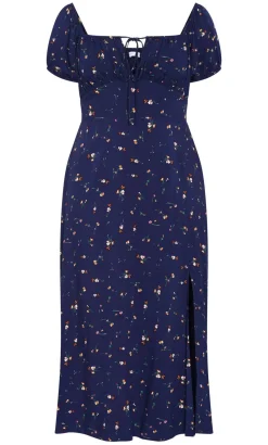 Abbie Short Sleeve Ditsy Print Maxi Dress - navy