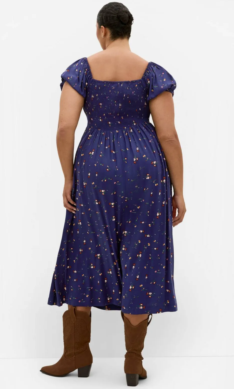 Abbie Short Sleeve Ditsy Print Maxi Dress - navy
