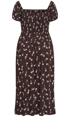 Abbie Short Sleeve Field Print Maxi Dress - chocolate