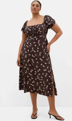 Abbie Short Sleeve Field Print Maxi Dress - chocolate