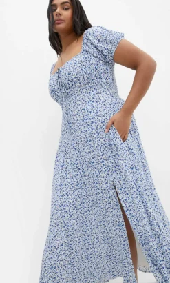 Abbie Short Sleeve Floral Print Maxi Dress - blue