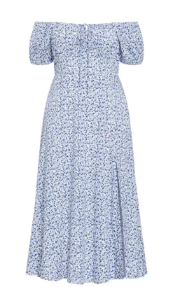 Abbie Short Sleeve Floral Print Maxi Dress - blue