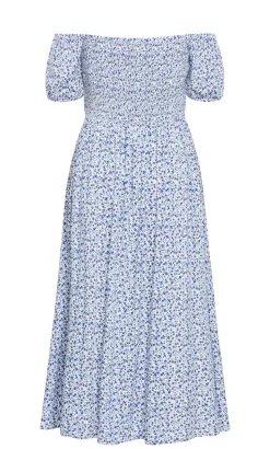 Abbie Short Sleeve Floral Print Maxi Dress - blue