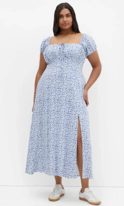 Abbie Short Sleeve Floral Print Maxi Dress - blue