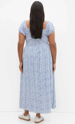 Abbie Short Sleeve Floral Print Maxi Dress - blue