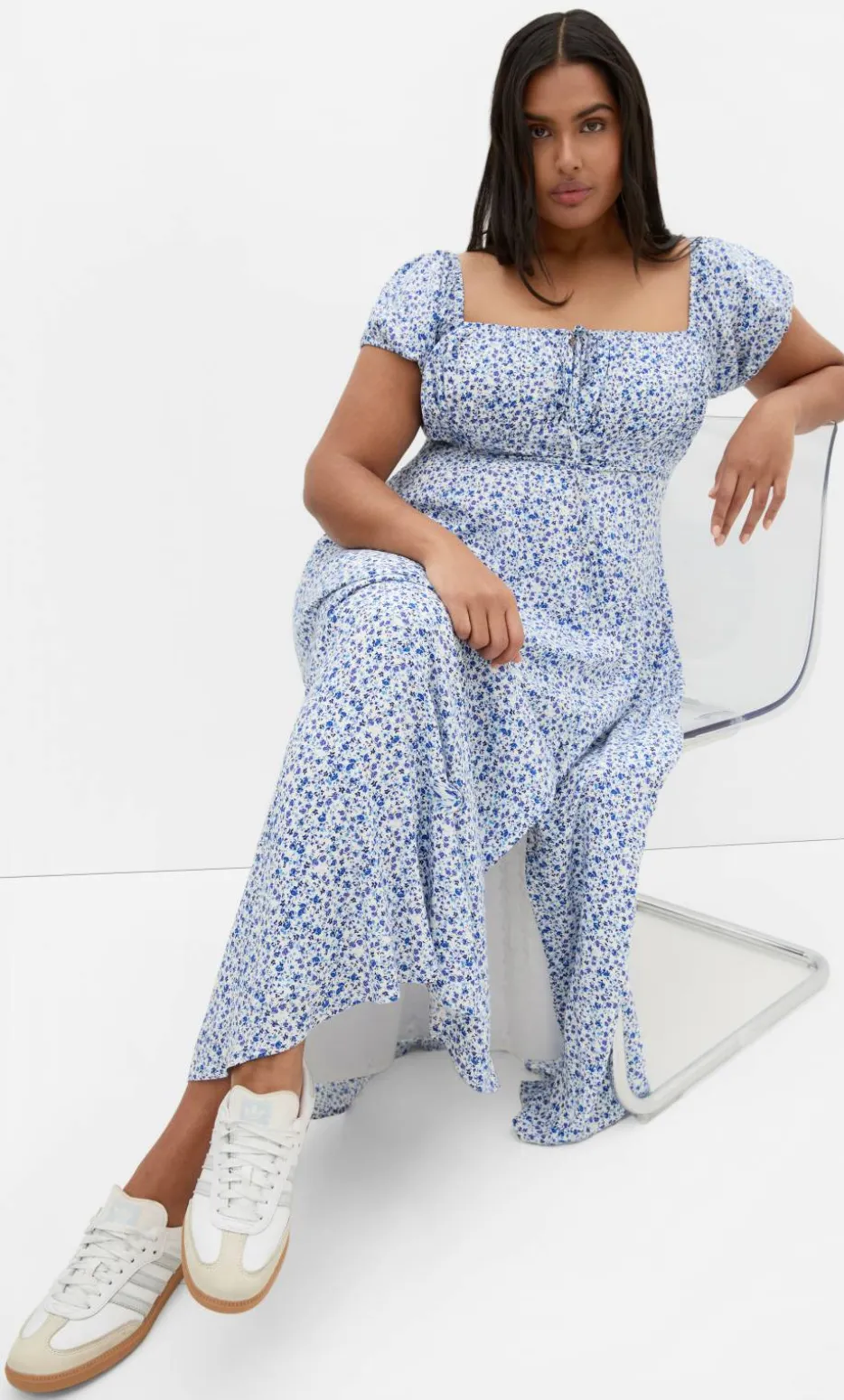 Abbie Short Sleeve Floral Print Maxi Dress - blue