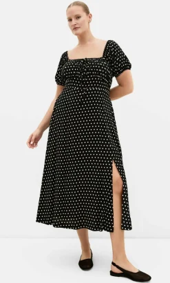 Abbie Short Sleeve Spot Print Maxi Dress - black