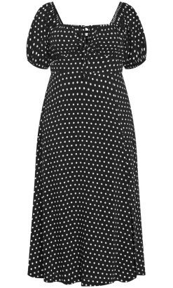 Abbie Short Sleeve Spot Print Maxi Dress - black