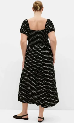 Abbie Short Sleeve Spot Print Maxi Dress - black