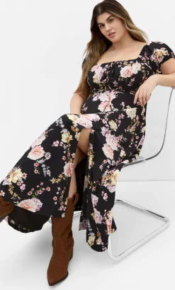 Abbigail Floral Print Maxi Dress - black
