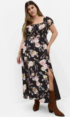 Abbigail Floral Print Maxi Dress - black