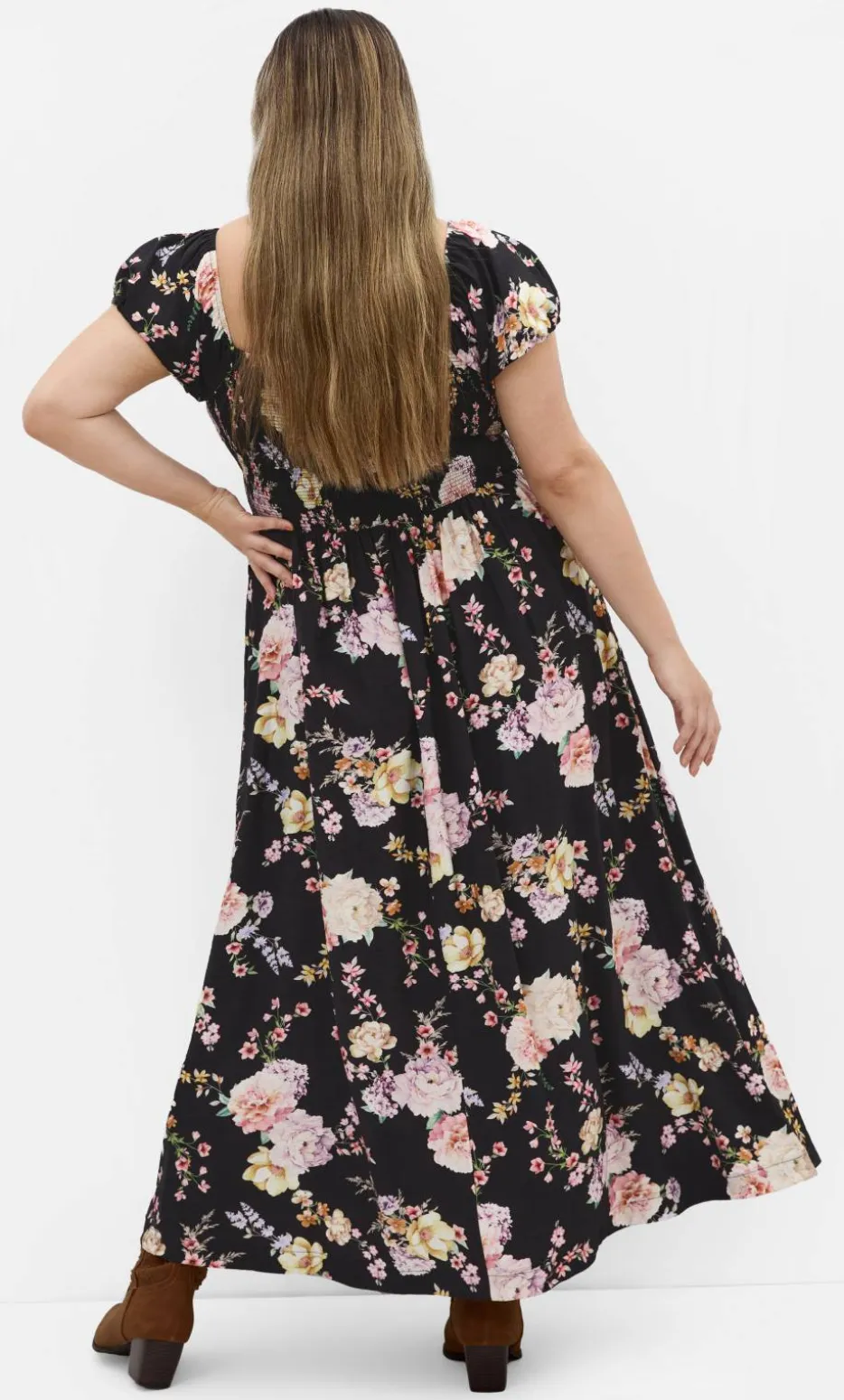 Abbigail Floral Print Maxi Dress - black