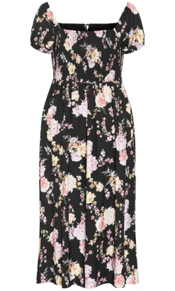 Abbigail Floral Print Maxi Dress - black