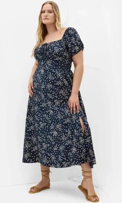 Abbigail Print Lined Maxi Dress - navy