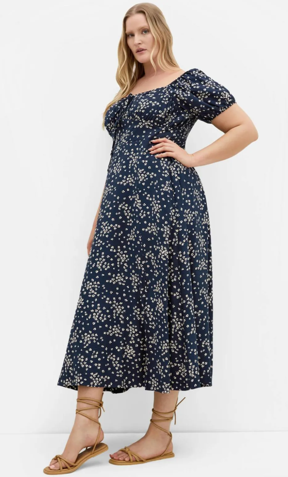 Abbigail Print Lined Maxi Dress - navy