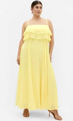 Aida Ruffle Pleat Maxi Dress - lemon zest