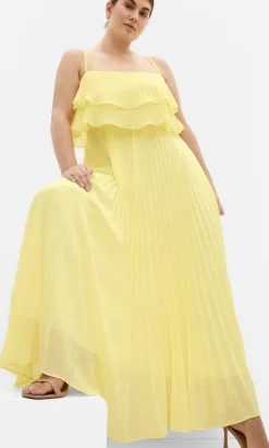 Aida Ruffle Pleat Maxi Dress - lemon zest