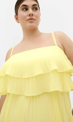 Aida Ruffle Pleat Maxi Dress - lemon zest