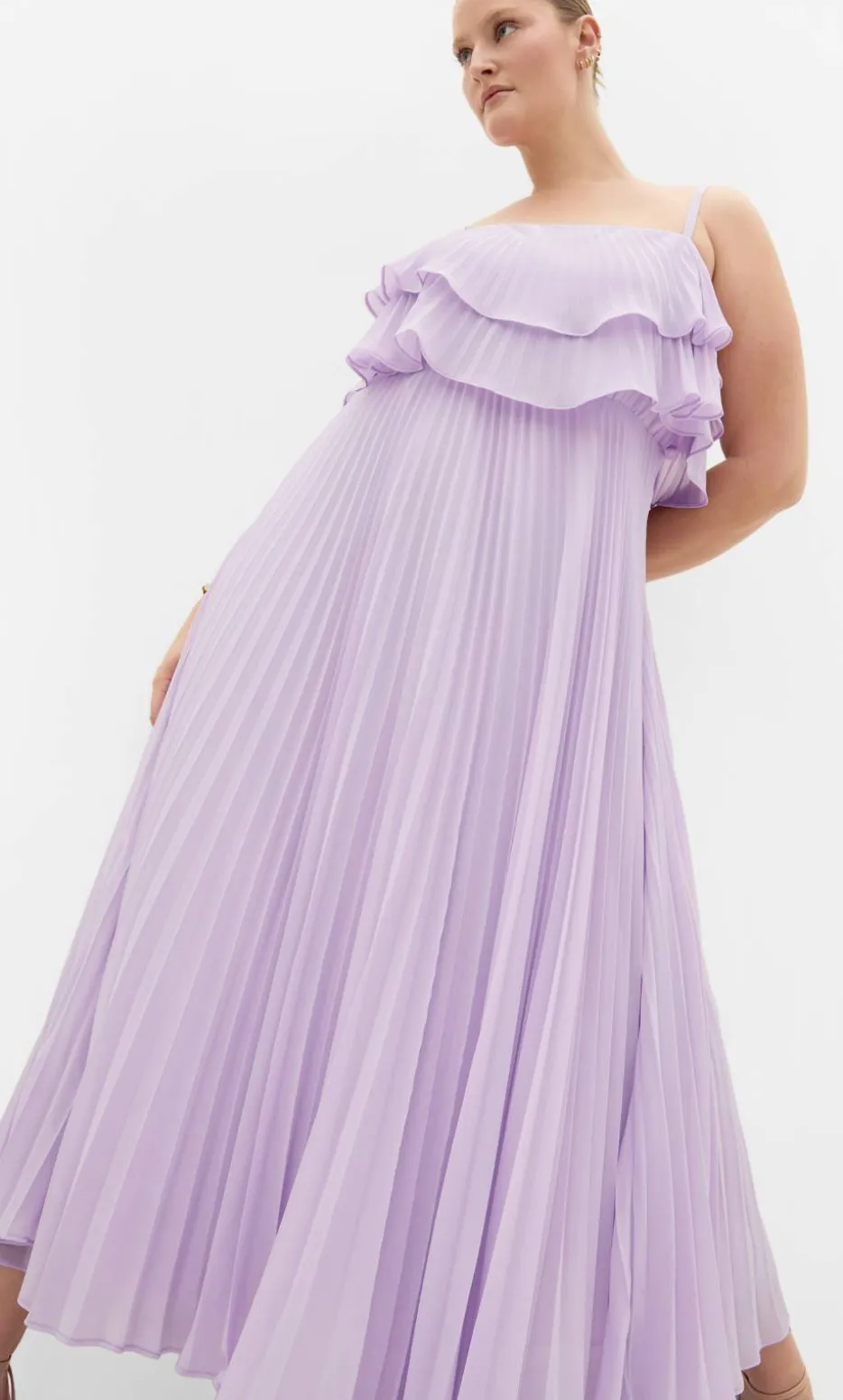 Aida Ruffle Pleat Maxi Dress - soft lilac
