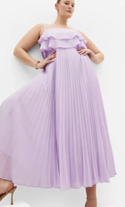 Aida Ruffle Pleat Maxi Dress - soft lilac