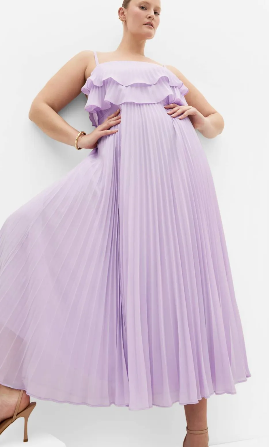 Aida Ruffle Pleat Maxi Dress - soft lilac