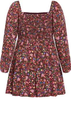 Aire Ditsy Print Long Sleeve Mini Dress - choc cherry