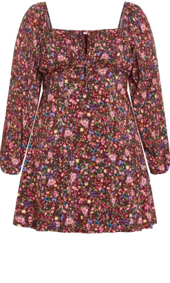 Aire Ditsy Print Long Sleeve Mini Dress - choc cherry
