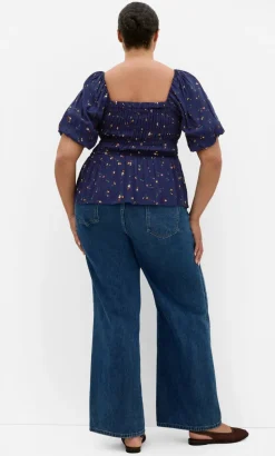 Aire Ditsy Print Top - navy