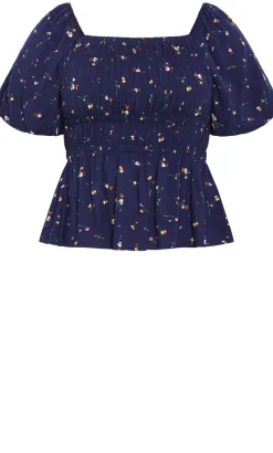 Aire Ditsy Print Top - navy
