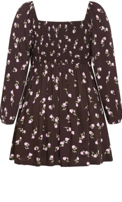 Aire Field Print Long Sleeve Mini Dress - chocolate