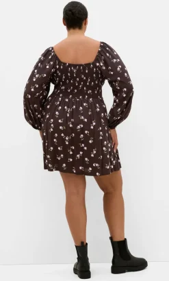 Aire Field Print Long Sleeve Mini Dress - chocolate