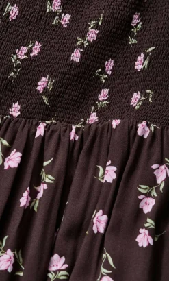 Aire Field Print Long Sleeve Mini Dress - chocolate