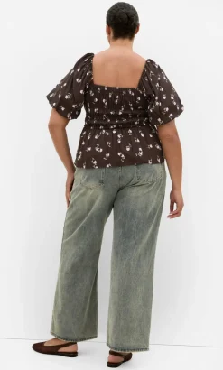 Aire Field Print Top - chocolate