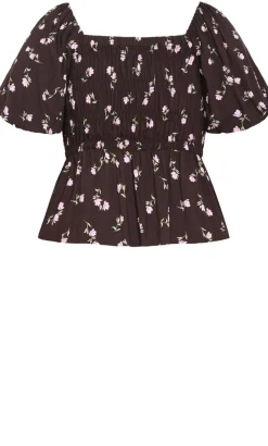 Aire Field Print Top - chocolate