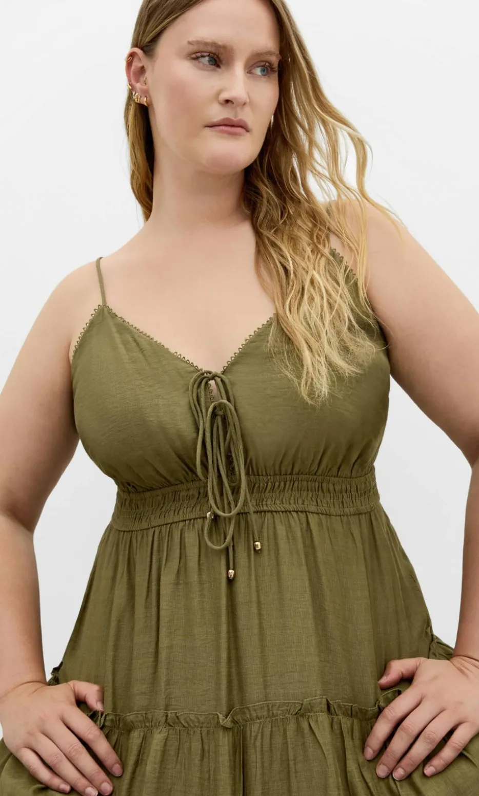 Aiza Tier Maxi Dress - khaki