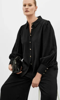 Alana Button Detail Shirt - black