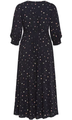 Alisia Elbow Sleeve Ditsy Print Maxi Dress - navy