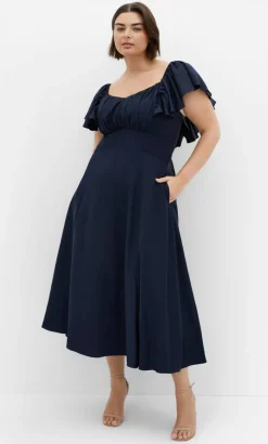 Alisia Tie-Back Midi Dress - french navy