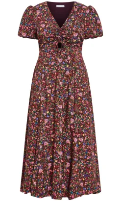 Aliya Ditsy Print Maxi Dress - burgundy