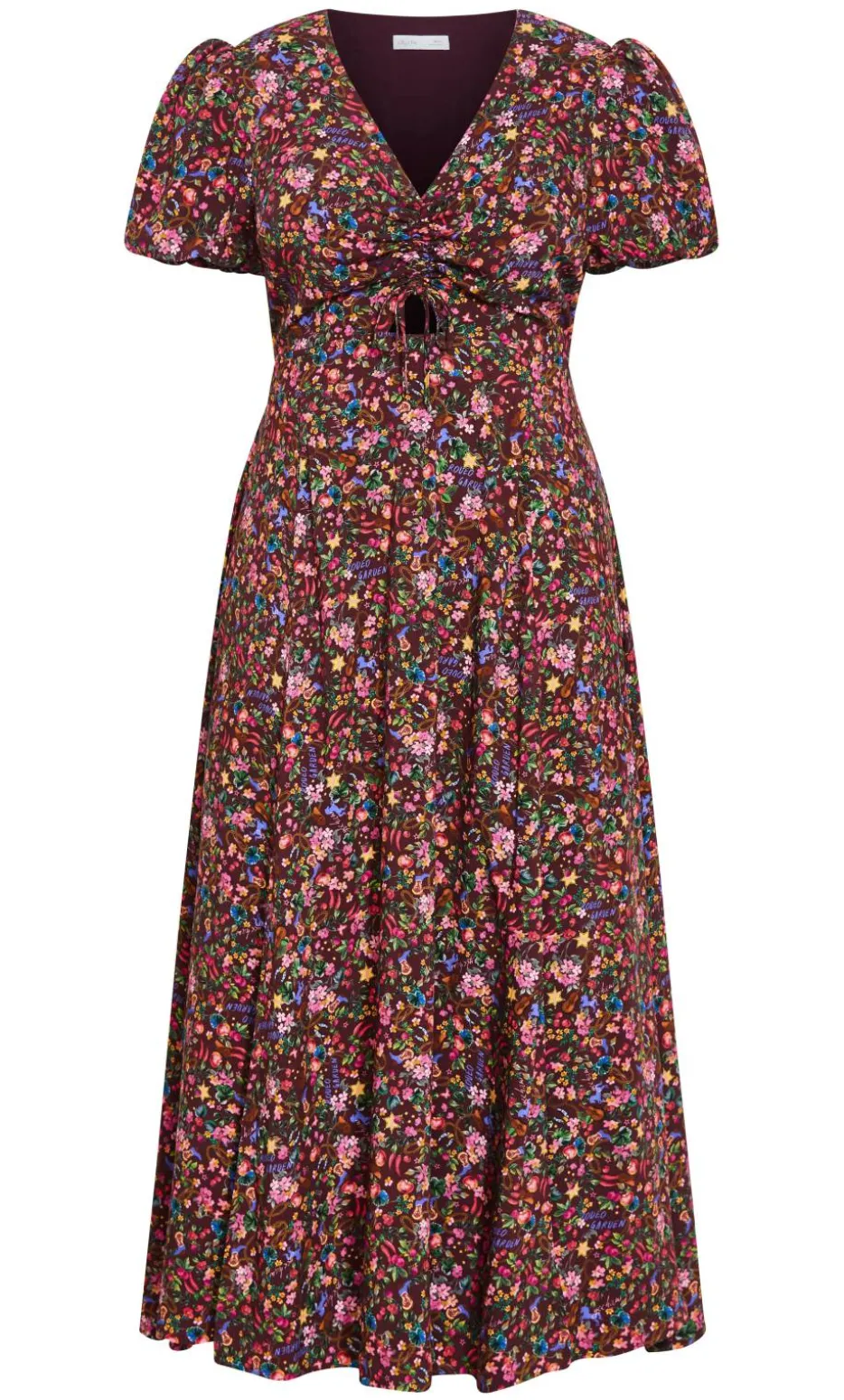 Aliya Ditsy Print Maxi Dress - burgundy