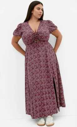 Aliya Floral Print Maxi Dress - berry