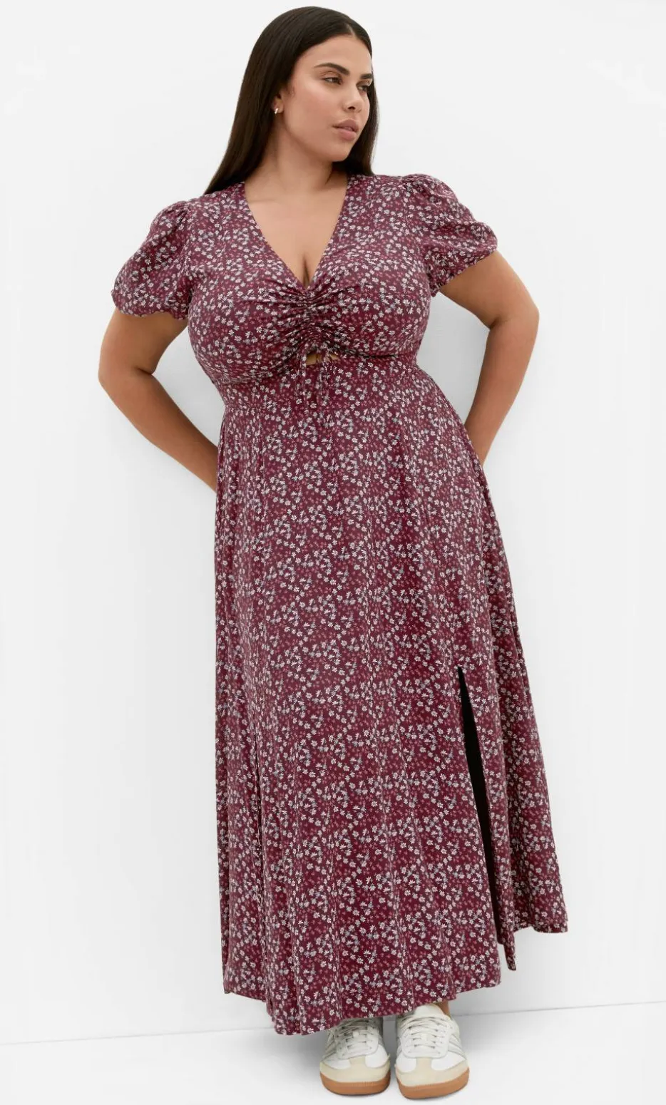 Aliya Floral Print Maxi Dress - berry