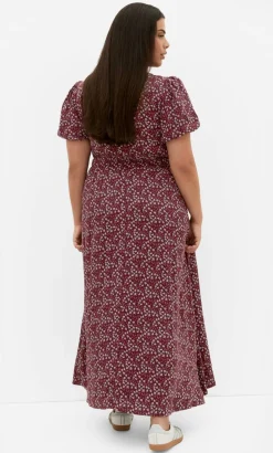 Aliya Floral Print Maxi Dress - berry