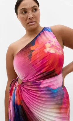 Aliza Firework Print Pleat Maxi Dress - magenta