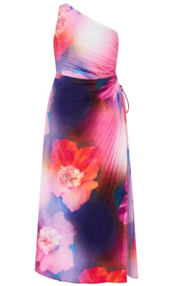 Aliza Firework Print Pleat Maxi Dress - magenta