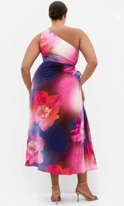 Aliza Firework Print Pleat Maxi Dress - magenta