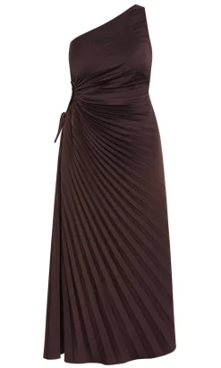 Aliza One Shoulder Pleat Maxi Dress - chocolate