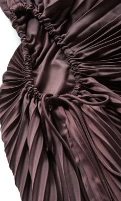 Aliza One Shoulder Pleat Maxi Dress - chocolate