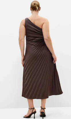 Aliza One Shoulder Pleat Maxi Dress - chocolate